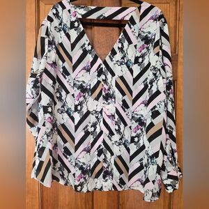 Jennifer Lopez Black and Pink Chevron Blouse